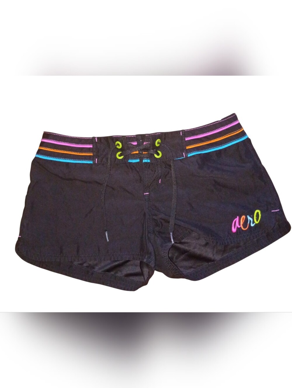 Y2k Aeropostale Women's Black Women's Swim/Board Shorts with Neon Trim